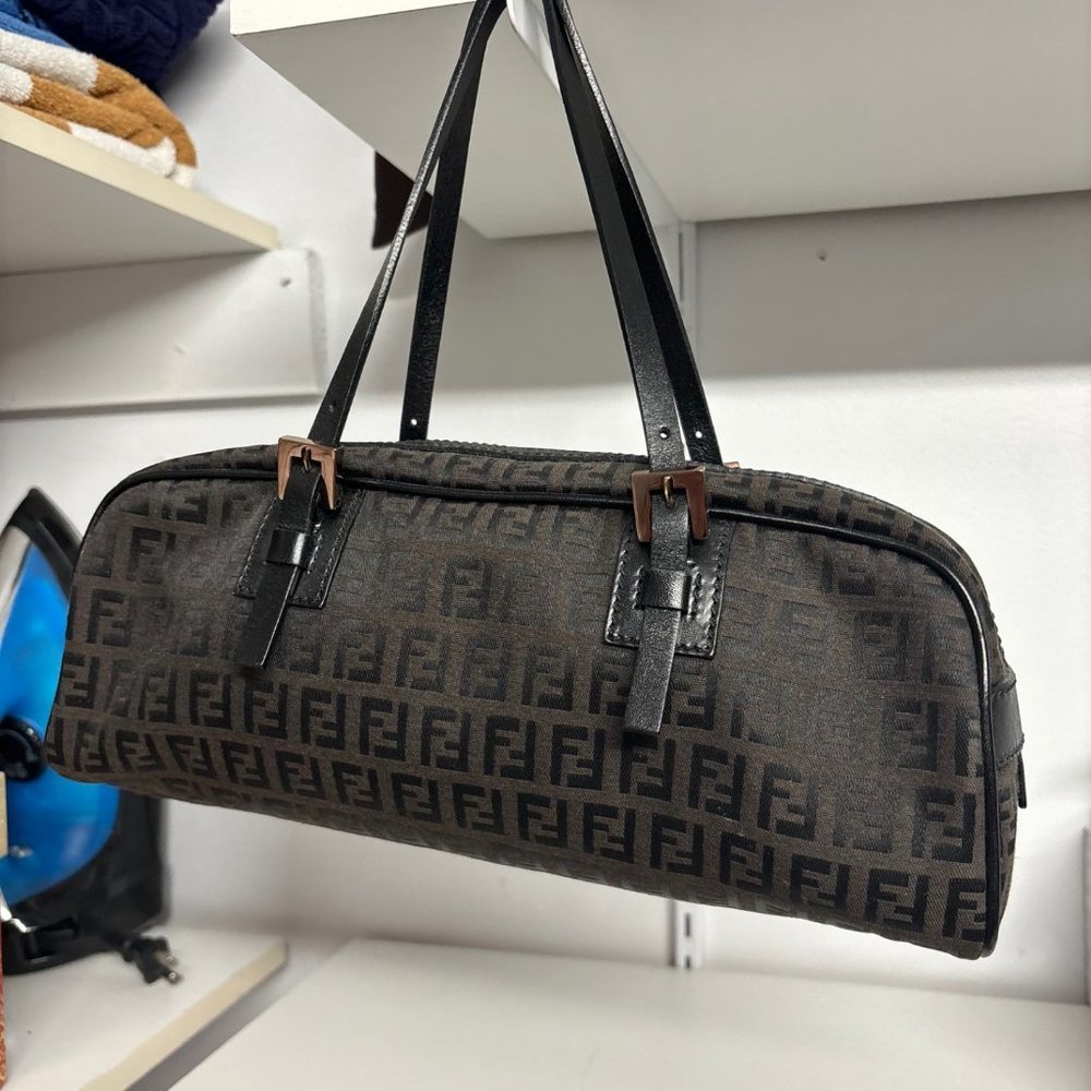 Fendi Rectangular  Monogram Canvas Zucchino Bowler Bag